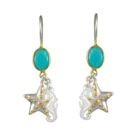Sterling Silver and 22K Gold Vermeil Sealife Earrings with Amazonite - Picture 1 of 2